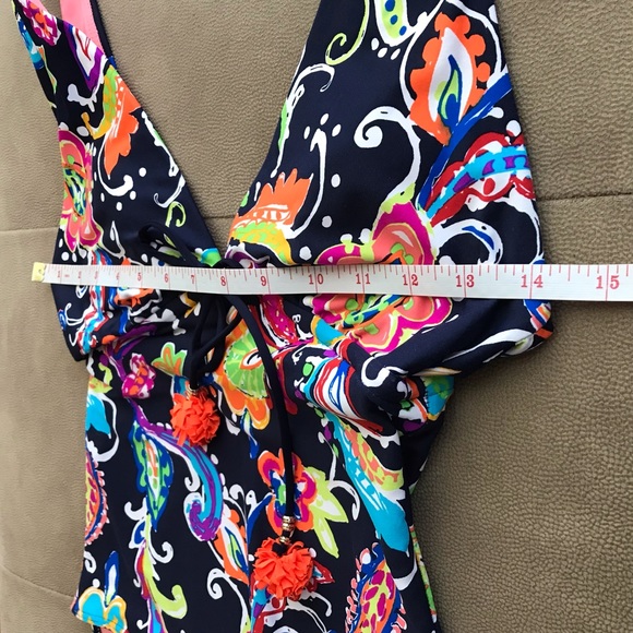 ♻️Reposted New Anne Cole deep plunge paisley pom one piece swimsuit in size 6 - Picture 7 of 13